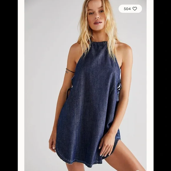 FREE PEOPLE Isabella Denim Halter Mini Dress SZ S NEW!!!